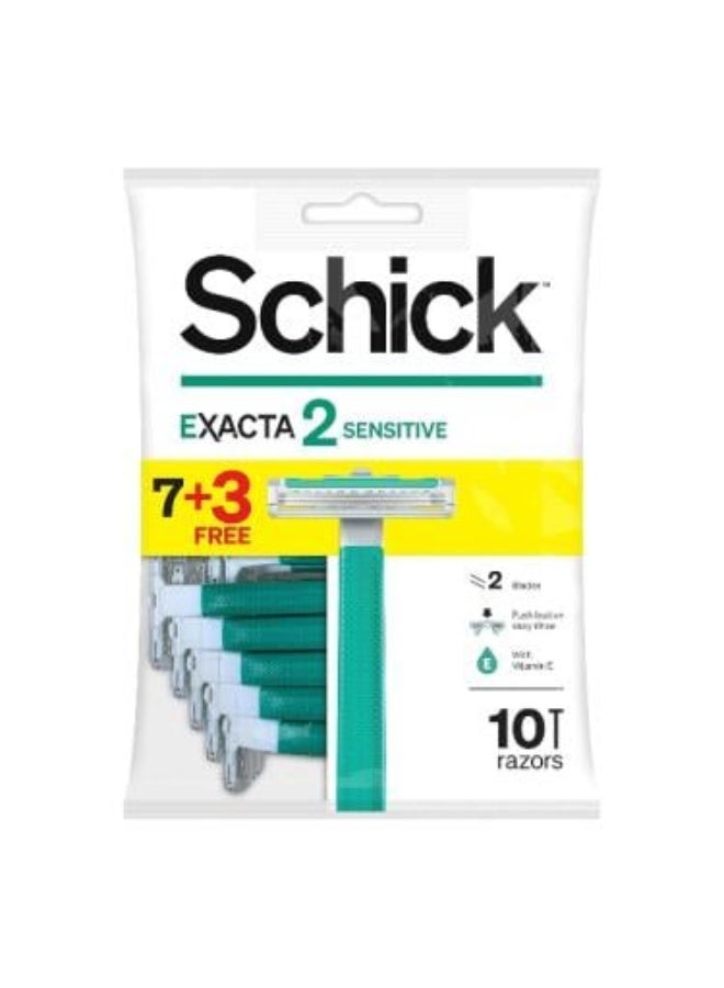 شفرات حلاقة إكزاكتا 2 للرجال للبشرة الحساسة عبوة 7+3 قطع مجاناً أزرق